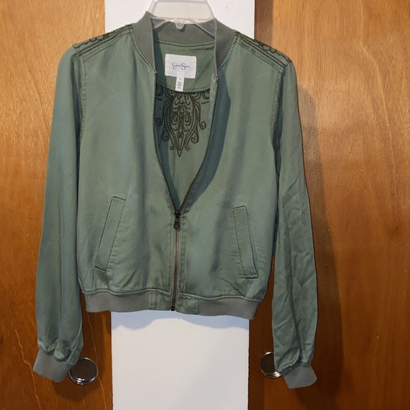 💚EUC Jessica Simpson Embroidered Light Bomber Jacket in Olive Green/Army… - Picture 7 of 10